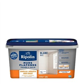 Peinture murs & plafonds tachés & salis - Spécial dégâts des eaux - Blanc mat - RIPOLIN - 2