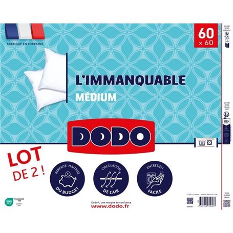 DODO - Lot de 2 oreillers - L'IMMANQUABLE - 60 x 60 cm - Blanc