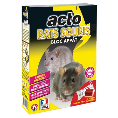 Appât pour rats et souris - ACTO - 12 blocs de 20 g - Tres attractif - Dératisation efficace - Poids total 240 g