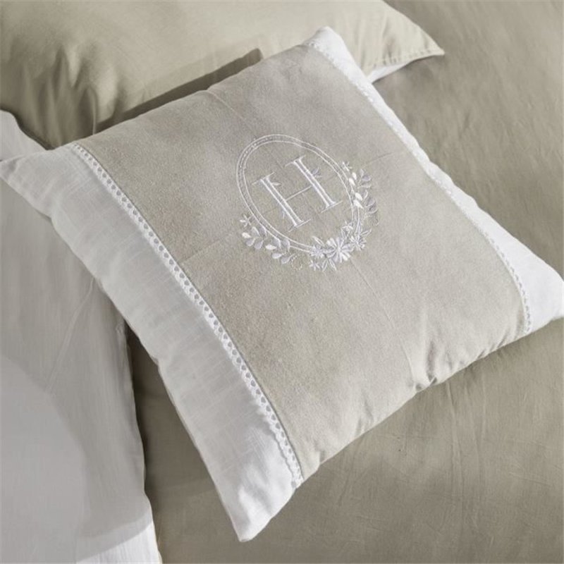 Coussin - TODAY - CHARME - Slub x Chambray x Broderie Berenice - 40 x 40 cm