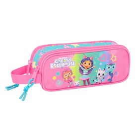 Trousse Fourre-Tout Double Gabby's Dollhouse Confetti Rose Turquoise 21 x 8 x 6 cm