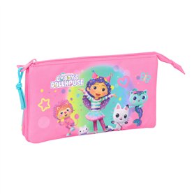 Trousse Fourre-Tout Triple Gabby's Dollhouse Confetti Rose Turquoise 22 x 12 x 3 cm