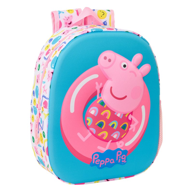 Sac à dos enfant Peppa Pig Bleu Blanc Rose 27 x 33 x 10 cm 3D