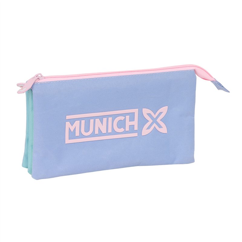 Trousse Fourre-Tout Triple Munich Mellow Bleu Rose Bleu ciel 22 x 12 x 3 cm