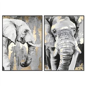 Cadre DKD Home Decor Blanc Noir Gris Doré Eléphant Colonial 100 x 4 x 140 cm (2 Unités)