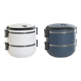 Boîte à lunch DKD Home Decor Bleu Blanc Gris foncé Acier inoxydable polypropylène 1