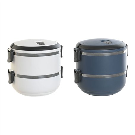 Boîte à lunch DKD Home Decor Bleu Blanc Gris foncé Acier inoxydable polypropylène 1