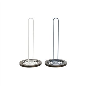 Porte-rouleaux de Cuisine DKD Home Decor Bleu Blanc Métal Bois d'hévéa 15 x 15 x 31 cm (2 Unités)