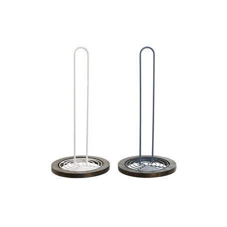 Porte-rouleaux de Cuisine DKD Home Decor Bleu Blanc Métal Bois d'hévéa 15 x 15 x 31 cm (2 Unités)