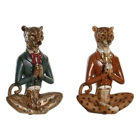 Figurine Décorative DKD Home Decor Bleu Marron Doré Léopard 16 x 9