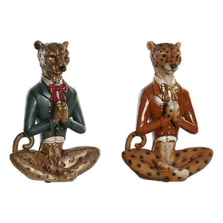 Figurine Décorative DKD Home Decor Bleu Marron Doré Léopard 16 x 9