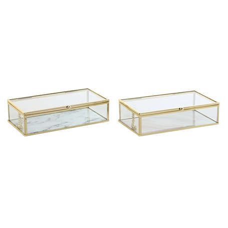 Boîte à bijoux DKD Home Decor Doré Métal Verre 20 x 11 x 5 cm 22 x 12 x 7 cm (2 Unités)