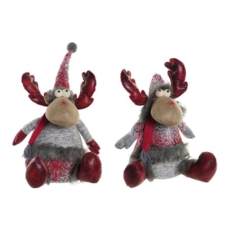 Décorations de Noël DKD Home Decor Rouge Gris Renne 27 x 19 x 32 cm (2 Unités)