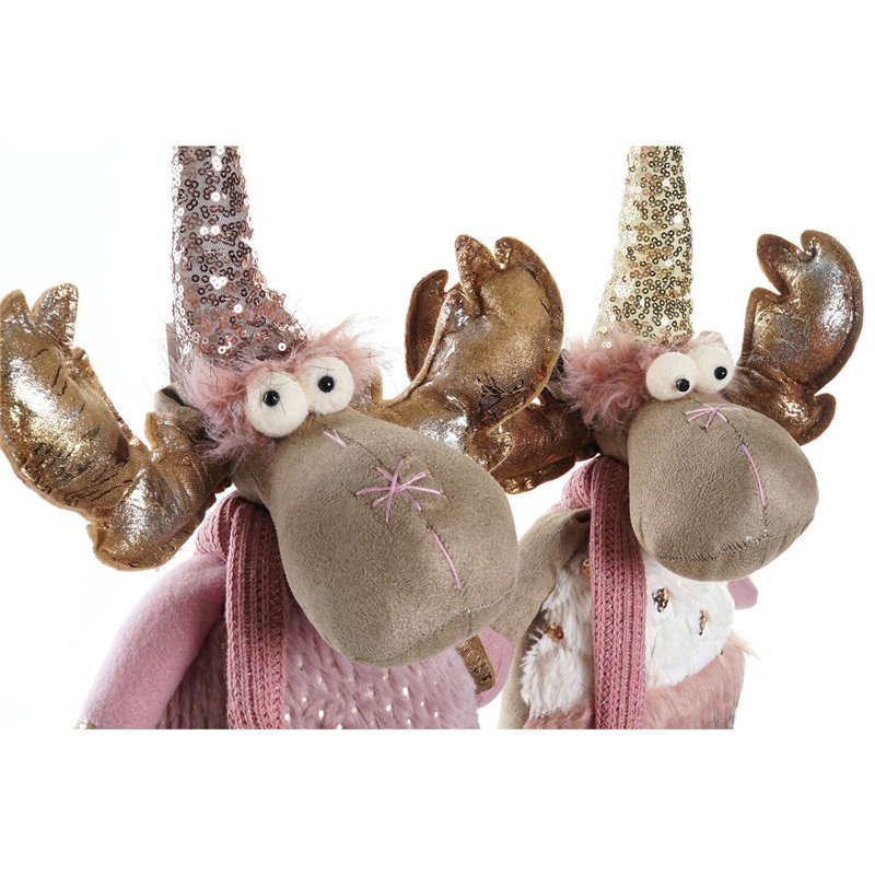 Image secondaire de Décorations de Noël DKD Home Decor Blanc Rose Doré Renne 20 x 19 x 50 cm (2 Unités)