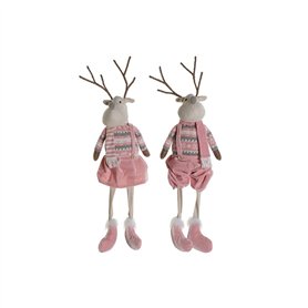Décorations de Noël DKD Home Decor Blanc Marron Rose Renne 17 x 14 x 63