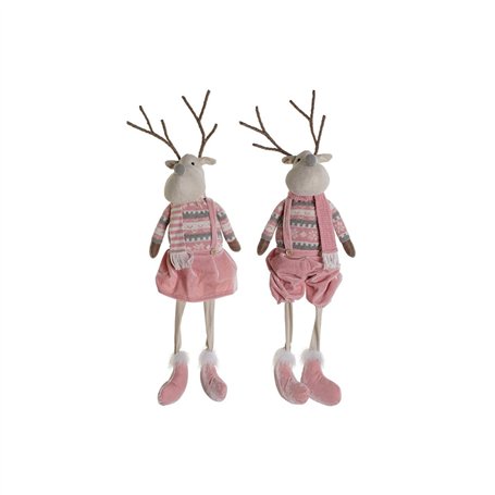 Décorations de Noël DKD Home Decor Blanc Marron Rose Renne 17 x 14 x 63