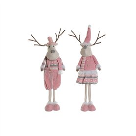 Décorations de Noël DKD Home Decor Blanc Marron Rose Renne 17 x 12 x 66 cm (2 Unités)