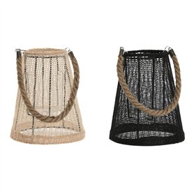 Bougeoir Home ESPRIT Noir Naturel Verre Corde 19 x 19 x 22 cm (2 Unités)