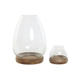 Bougeoir Home ESPRIT Marron Naturel Verre Bois de manguier 30 x 30 x 40 cm (2 Unités)