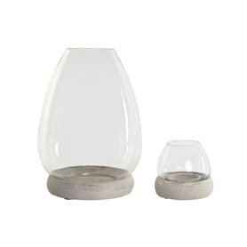 Bougeoir Home ESPRIT Blanc Naturel Verre Bois de manguier 30 x 30 x 40 cm (2 Unités)