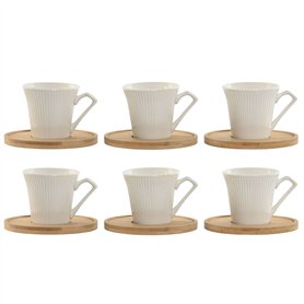 Jeu de 6 tasses avec plat Home ESPRIT Blanc Bambou Porcelaine 90 ml