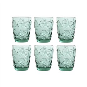 Set de Verres Home ESPRIT Turquoise Verre méditerranéen Avec relief 290 ml (6 Unités)