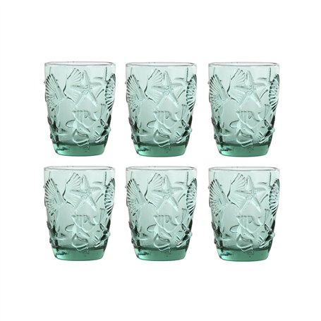 Set de Verres Home ESPRIT Turquoise Verre méditerranéen Avec relief 290 ml (6 Unités)