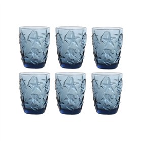 Set de Verres Home ESPRIT Bleu Verre méditerranéen Avec relief 290 ml (6 Unités)