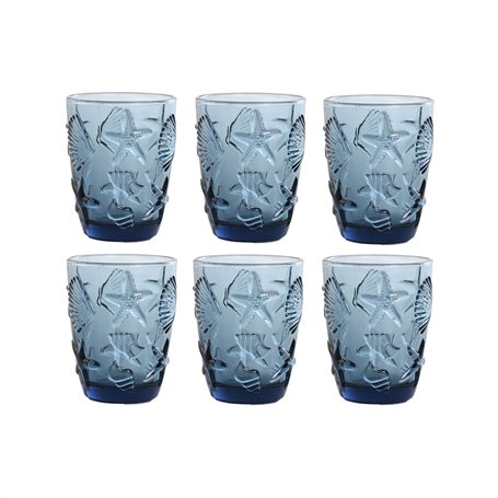 Set de Verres Home ESPRIT Bleu Verre méditerranéen Avec relief 290 ml (6 Unités)