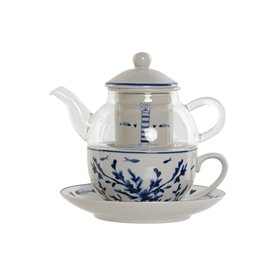 Théière Home ESPRIT Bleu Blanc Verre Porcelaine