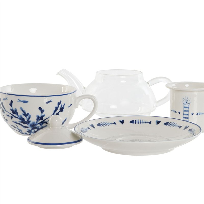 Image secondaire de Théière Home ESPRIT Bleu Blanc Verre Porcelaine