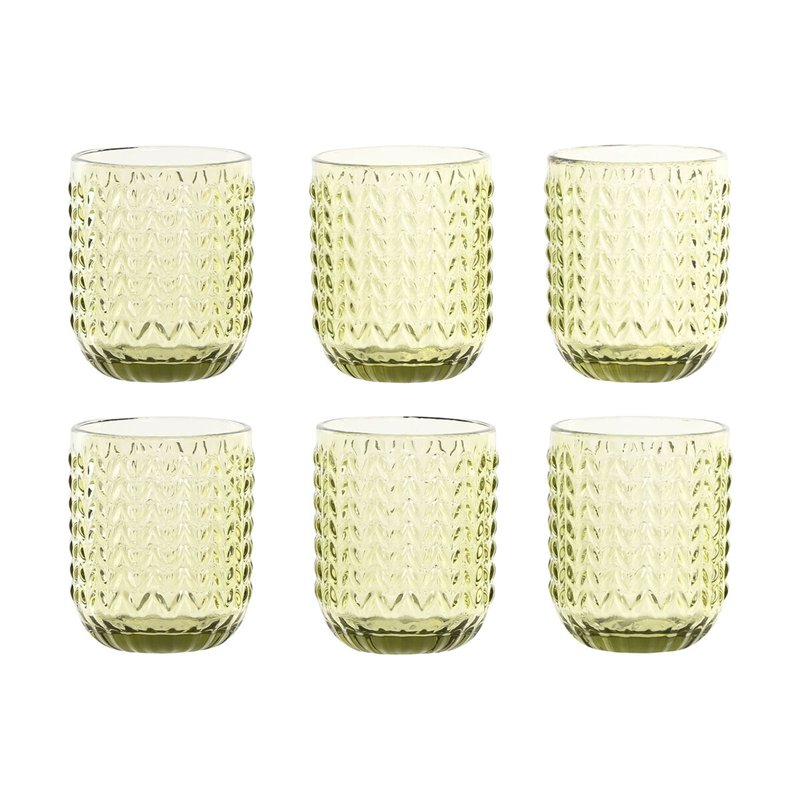 Set de Verres Home ESPRIT Vert Verre Avec relief 275 ml (6 Unités)
