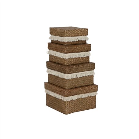 Set de basket Home ESPRIT Blanc Naturel Fibre naturelle Boho Usé (4 Pièces)