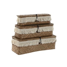 Set de basket Home ESPRIT Blanc Naturel Fibre naturelle Boho Usé (3 Pièces)