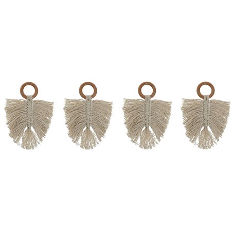 Rond de serviette Home ESPRIT Naturel Acacia Macramé 13 x 1 x 18 cm 4 Pièces