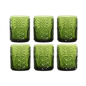Set de Verres Home ESPRIT Vert Verre Avec relief 300 ml (6 Unités)