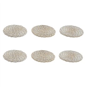 Dessous de verres Home ESPRIT Blanc Naturel Bambou Rotin 12 x 12 x 6 cm