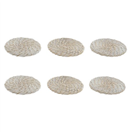 Dessous de verres Home ESPRIT Blanc Naturel Bambou Rotin 12 x 12 x 6 cm