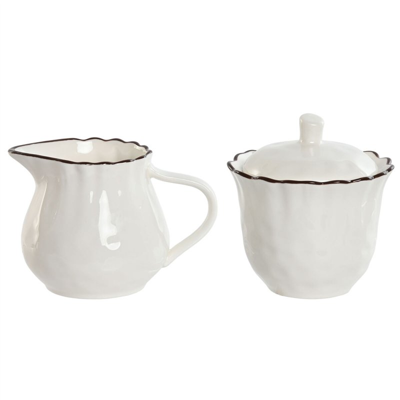 Laitière et sucrier Home ESPRIT Blanc Marron Porcelaine 250 ml 12 x 8,4 x 8 cm 2 Pièces