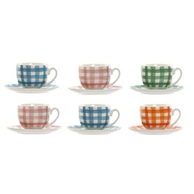 Jeu de 6 tasses avec plat Home ESPRIT Bleu Vert Orange Rose Porcelaine 240 ml