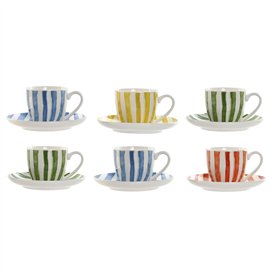 Jeu de 6 tasses avec plat Home ESPRIT Jaune Bleu Vert Corail Porcelaine 90 ml