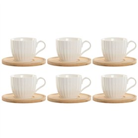 Jeu de 6 tasses avec plat Home ESPRIT Blanc Naturel Bambou Porcelaine 220 ml