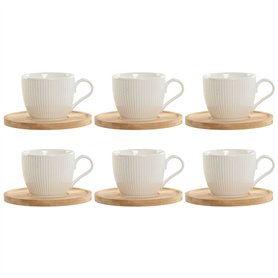 Jeu de 6 tasses avec plat Home ESPRIT Blanc Naturel Bambou Porcelaine 220 ml