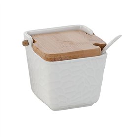 Sucrier Home ESPRIT Blanc Naturel Bambou Porcelaine 10