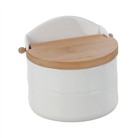 Salière avec couvercle Home ESPRIT Blanc Naturel Bambou Porcelaine 12 x 10 x 11 cm