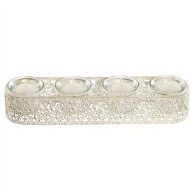 Bougeoir Home ESPRIT Crème Métal Verre 31 x 7 x 5 cm