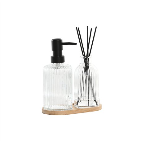 Ensemble de Bain Home ESPRIT Noir Transparent Bambou Verre Moderne 3 Pièces