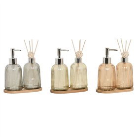 Ensemble de Bain Home ESPRIT Gris Orange Ambre Bambou Verre 3 Pièces
