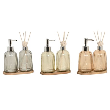 Ensemble de Bain Home ESPRIT Gris Orange Ambre Bambou Verre 3 Pièces