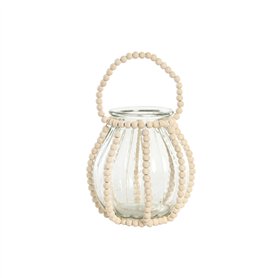 Bougeoir Home ESPRIT Transparent Naturel Marron Clair Bois Verre 22 x 22 x 22 cm